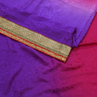 Indian Vintage Heavy Purple & Pink Sari  Hand Embroidered Saree 100% Pure Silk Craft Fabric 6yd Soft Wedding/Party Wear Blouse Fabric