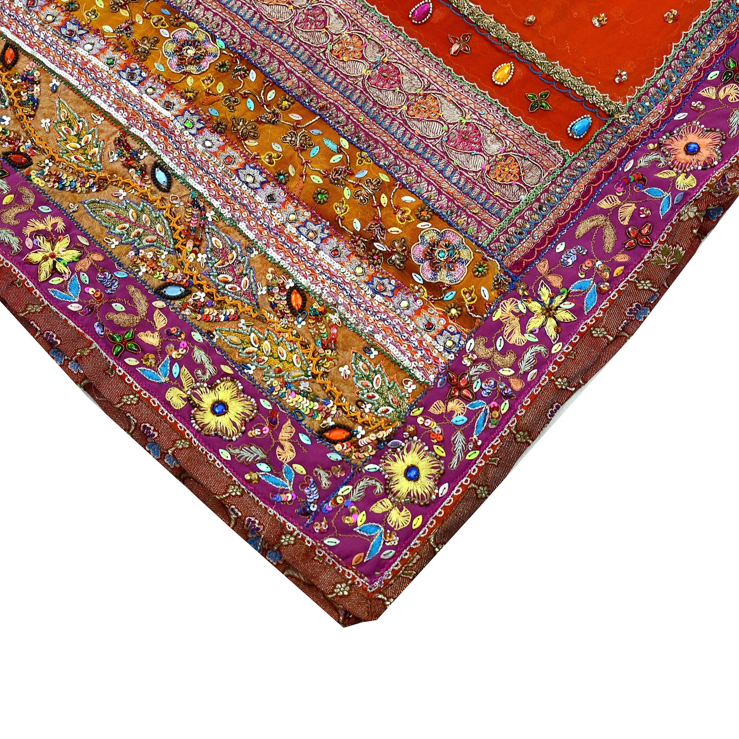 Indian Vintage Heavy Orange Dupatta Pure Georgette Silk Long Stole Hand Embroidered  Scarves Zardozi Wedding Party wear
