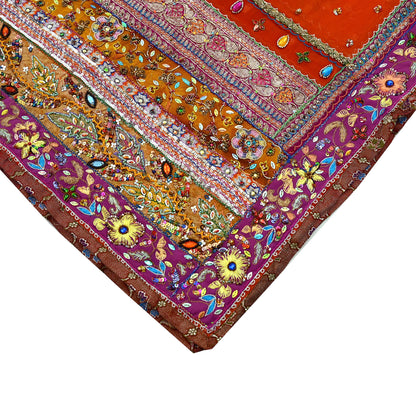 Indian Vintage Heavy Orange Dupatta Pure Georgette Silk Long Stole Hand Embroidered  Scarves Zardozi Wedding Party wear