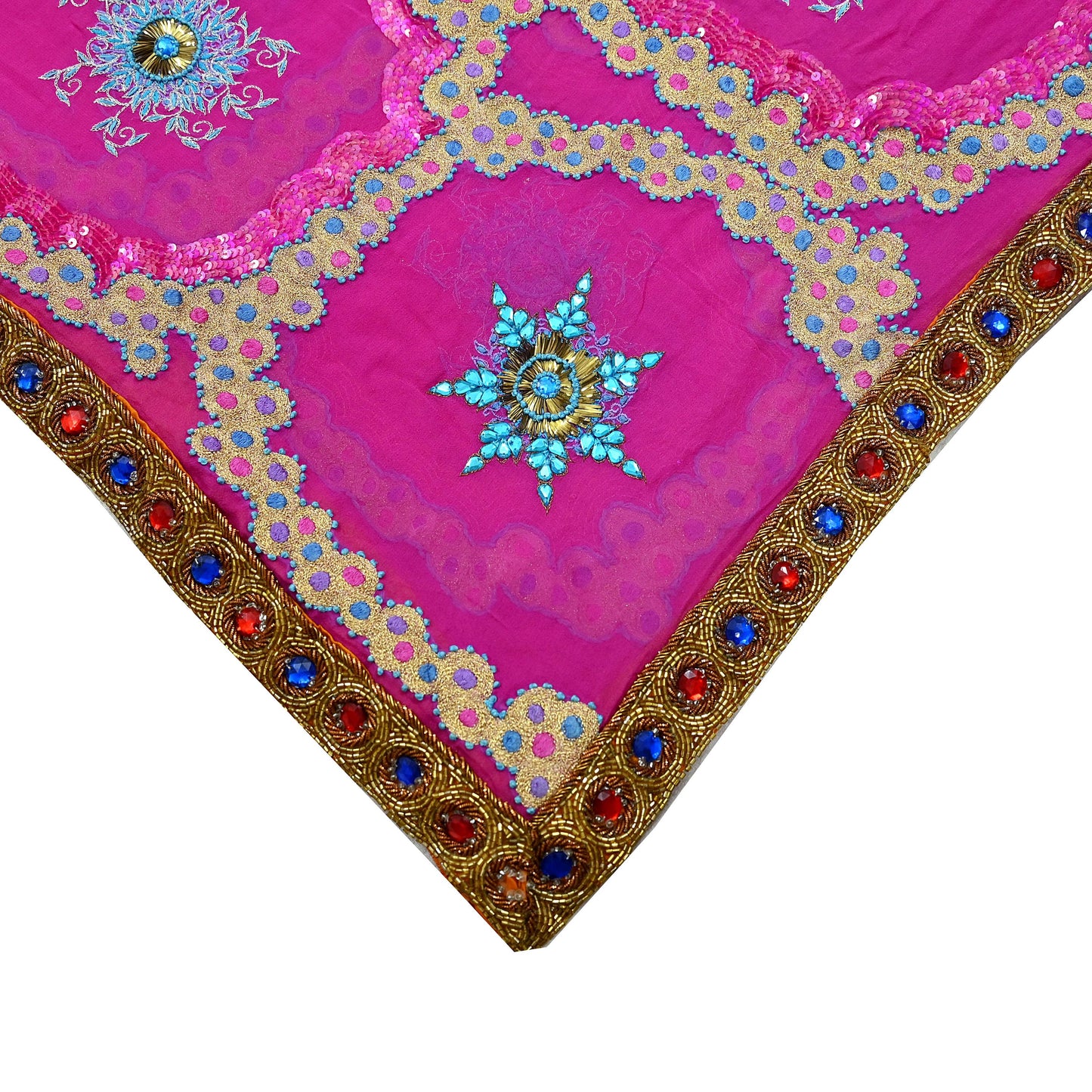 Indian Vintage Heavy Bridal Dupatta Pink Pure Georgette Silk Long Stole Hand Embroidered Scarf Zardozi/Dabka Zari Wedding/Party Dupatta