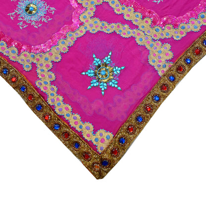 Indian Vintage Heavy Bridal Dupatta Pink Pure Georgette Silk Long Stole Hand Embroidered Scarf Zardozi/Dabka Zari Wedding/Party Dupatta