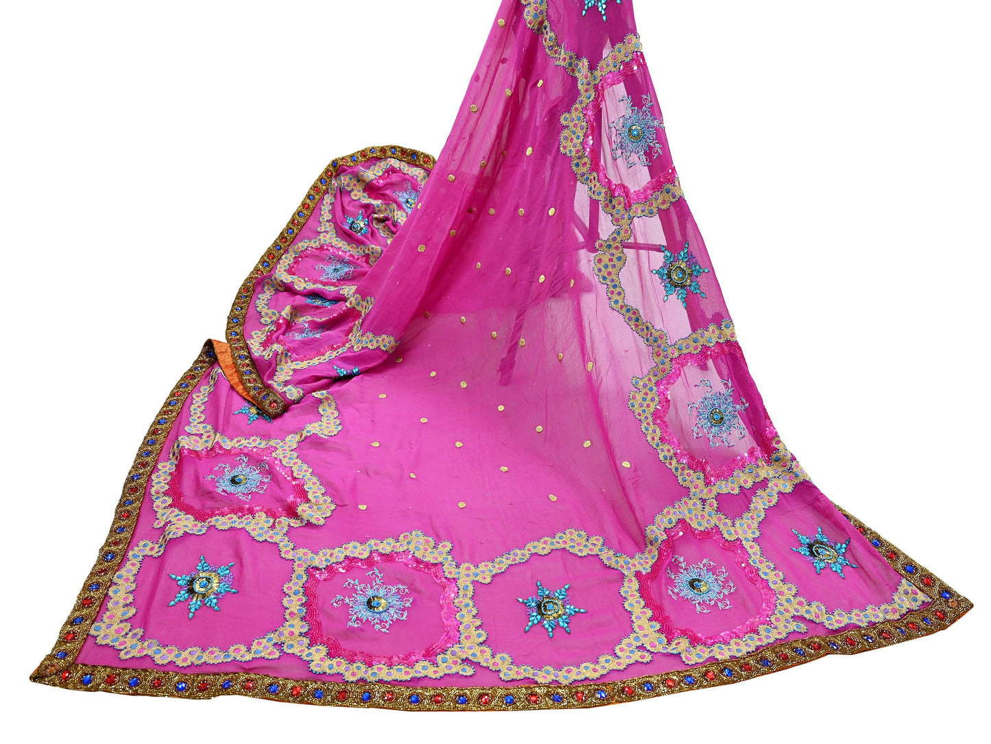 Indian Vintage Heavy Bridal Dupatta Pink Pure Georgette Silk Long Stole Hand Embroidered Scarf Zardozi/Dabka Zari Wedding/Party Dupatta