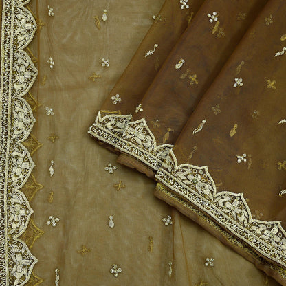 Indian Vintage Heavy Green Dupatta Net Mesh Long Stole Hand Embroidered Scarf Zardozi Zari Sequins Stole Bridal Veil