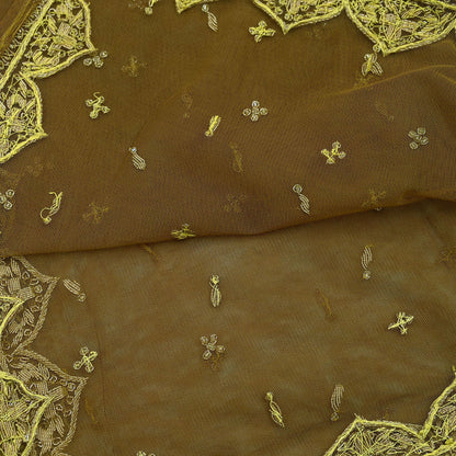 Indian Vintage Heavy Green Dupatta Net Mesh Long Stole Hand Embroidered Scarf Zardozi Zari Sequins Stole Bridal Veil