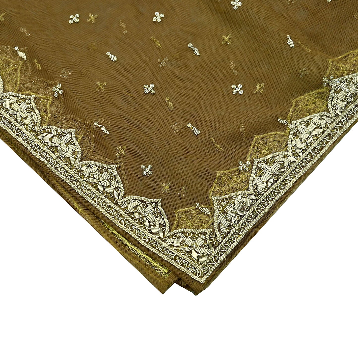 Indian Vintage Heavy Green Dupatta Net Mesh Long Stole Hand Embroidered Scarf Zardozi Zari Sequins Stole Bridal Veil
