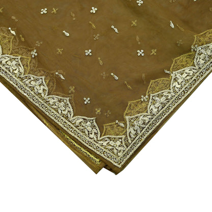 Indian Vintage Heavy Green Dupatta Net Mesh Long Stole Hand Embroidered Scarf Zardozi Zari Sequins Stole Bridal Veil