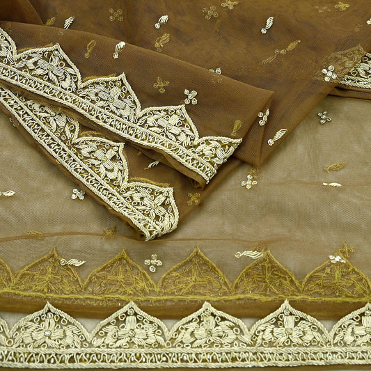 Indian Vintage Heavy Green Dupatta Net Mesh Long Stole Hand Embroidered Scarf Zardozi Zari Sequins Stole Bridal Veil