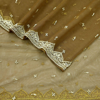 Indian Vintage Heavy Green Dupatta Net Mesh Long Stole Hand Embroidered Scarf Zardozi Zari Sequins Stole Bridal Veil