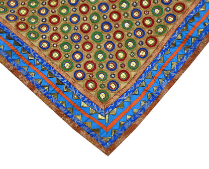 Indian Vintage Heavy Beige Dupatta Pure Georgette Silk Long Stole Hand Embroidered Scarves Scarf Zari Zardozi Bridal/Wedding Veil Gota patti