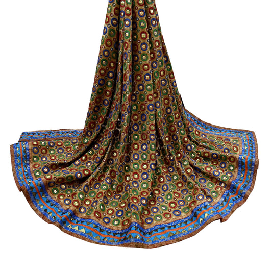 Indian Vintage Heavy Beige Dupatta Pure Georgette Silk Long Stole Hand Embroidered Scarves Scarf Zari Zardozi Bridal/Wedding Veil Gota patti