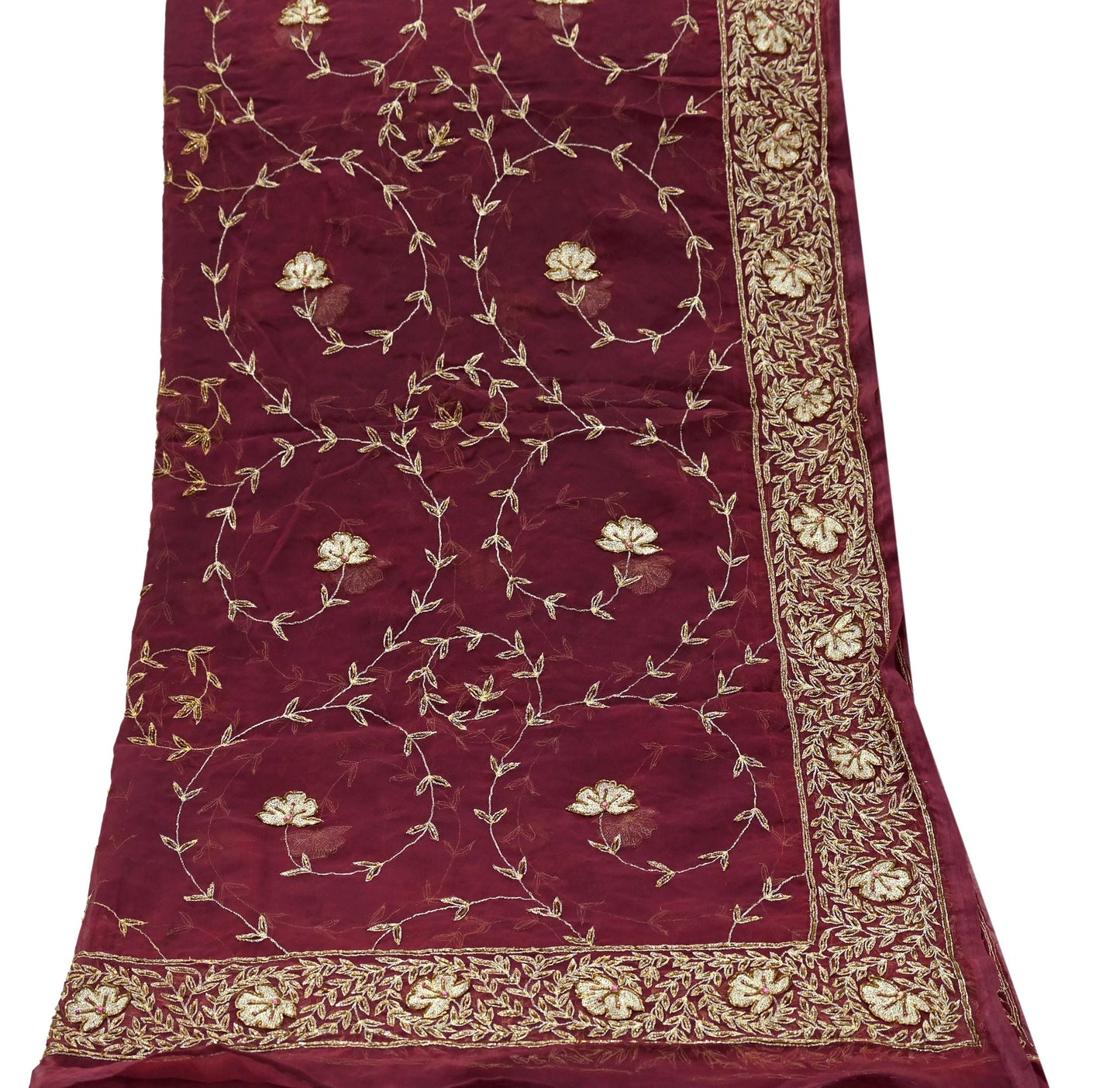 Indian Vintage Bridal Heavy Maroon Dupatta American Georgette Long Stole Hand Embroidered Scarves Zari Zardozi Bollywood Wedding Veil Hijab