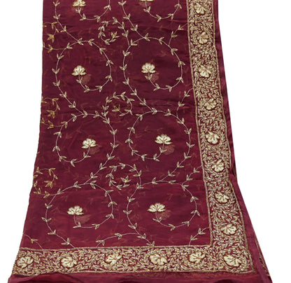 Indian Vintage Bridal Heavy Maroon Dupatta American Georgette Long Stole Hand Embroidered Scarves Zari Zardozi Bollywood Wedding Veil Hijab