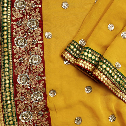 Indian Vintage Heavy Dupatta Yellow Pure Georgette Silk Stole Hand Embroidered By Designer Sabyasachi Scarves Zardozi Bridal Veil