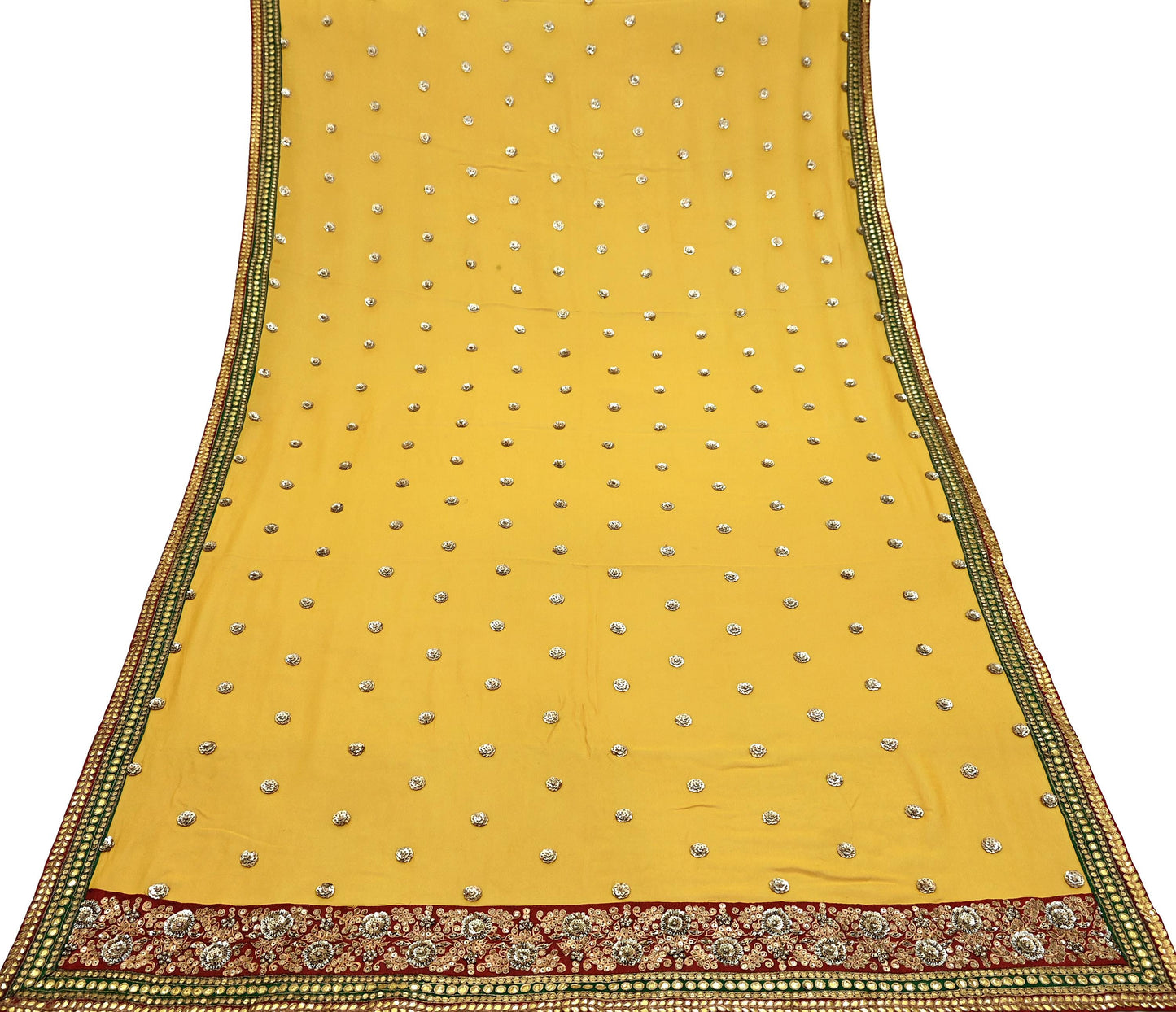 Indian Vintage Heavy Dupatta Yellow Pure Georgette Silk Stole Hand Embroidered By Designer Sabyasachi Scarves Zardozi Bridal Veil