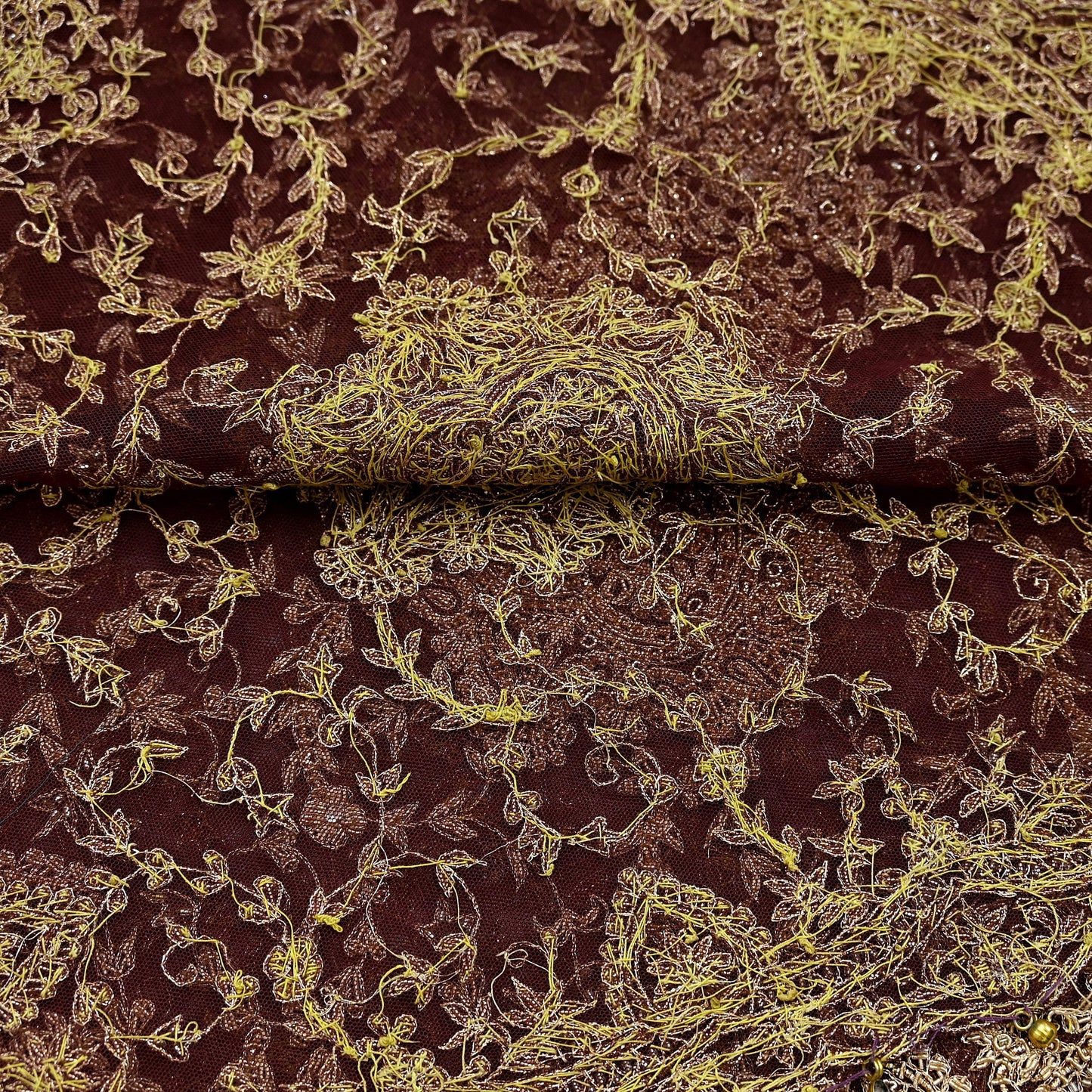 Indian Vintage Heavy Wedding Maroon Dupatta Net Mesh Long Stole Hand Embroidered Scarves Golden Zardozi Zari Sequins Dridal Veil Hijab