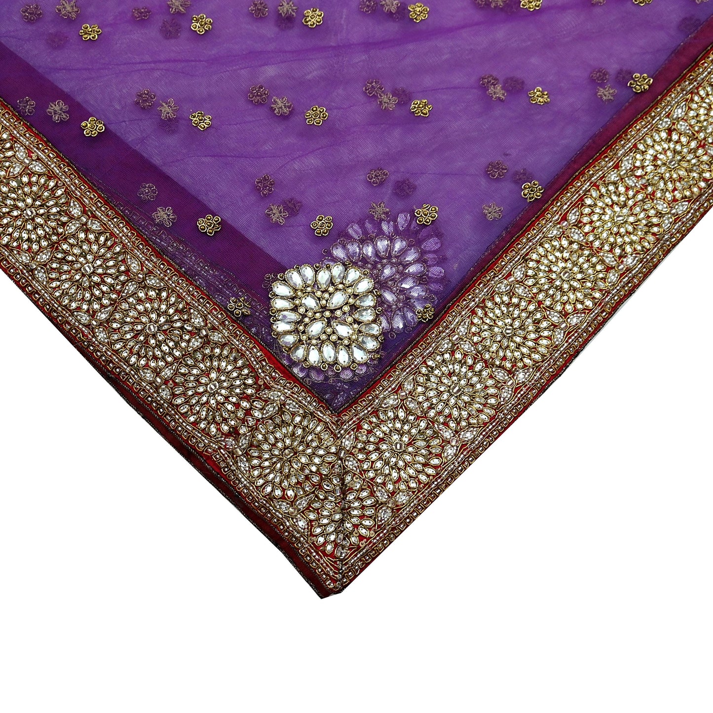 Indian Vintage Heavy Wedding Dupatta Purple Net Long Stole Hand Embroidered By Designer Sabyasachi Scarves Zardozi Bridal Veil