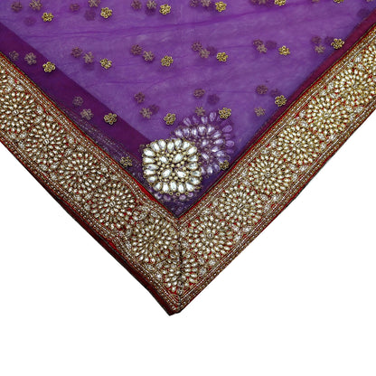 Indian Vintage Heavy Wedding Dupatta Purple Net Long Stole Hand Embroidered By Designer Sabyasachi Scarves Zardozi Bridal Veil