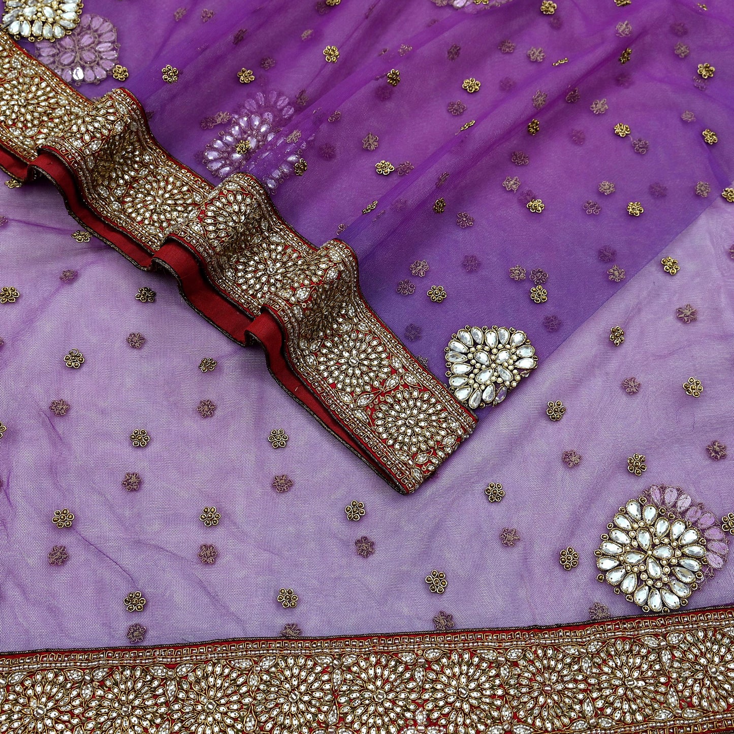 Indian Vintage Heavy Wedding Dupatta Purple Net Long Stole Hand Embroidered By Designer Sabyasachi Scarves Zardozi Bridal Veil