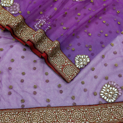 Indian Vintage Heavy Wedding Dupatta Purple Net Long Stole Hand Embroidered By Designer Sabyasachi Scarves Zardozi Bridal Veil