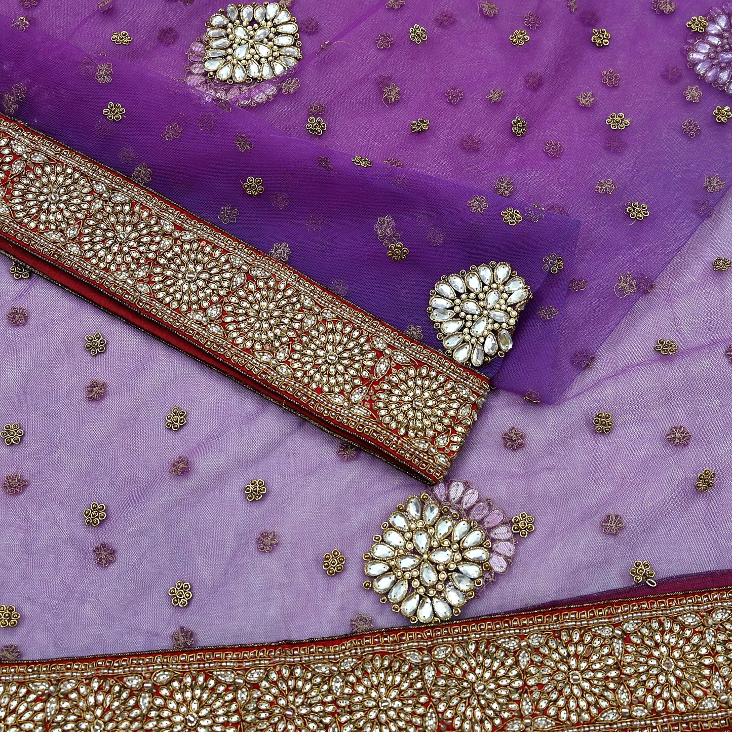 Indian Vintage Heavy Wedding Dupatta Purple Net Long Stole Hand Embroidered By Designer Sabyasachi Scarves Zardozi Bridal Veil