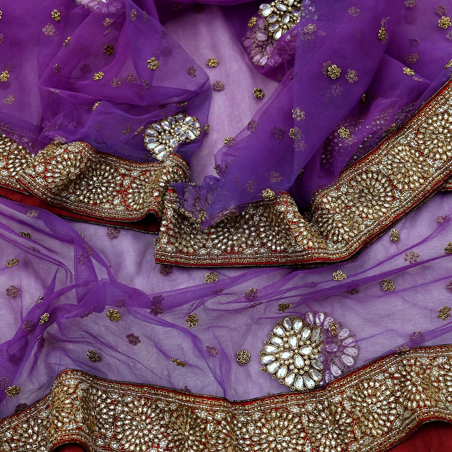 Indian Vintage Heavy Wedding Dupatta Purple Net Long Stole Hand Embroidered By Designer Sabyasachi Scarves Zardozi Bridal Veil