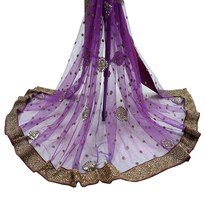 Indian Vintage Heavy Wedding Dupatta Purple Net Long Stole Hand Embroidered By Designer Sabyasachi Scarves Zardozi Bridal Veil