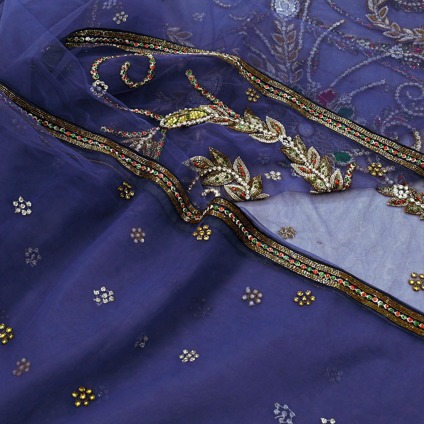 Indian Vintage Heavy Sari Purple Net/Mesh Hand Embroidered Sarees Craft Fabric 5Yd Sewing Soft Zardozi Wedding sarees With Blouse fabric