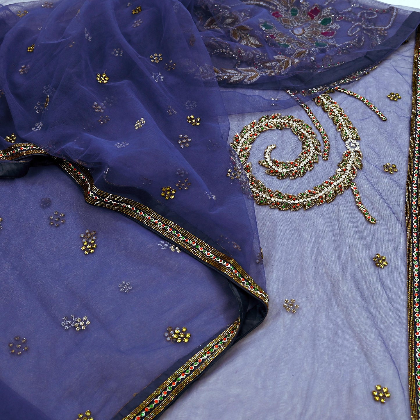 Indian Vintage Heavy Sari Purple Net/Mesh Hand Embroidered Sarees Craft Fabric 5Yd Sewing Soft Zardozi Wedding sarees With Blouse fabric