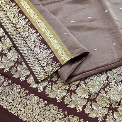 Indian Vintage Sari Brown Heavy Wedding Pure Satin Silk Woven Banarasi Brocade Saree Zari 5Yd Craft Fabric Ethnic Dress making Crafting