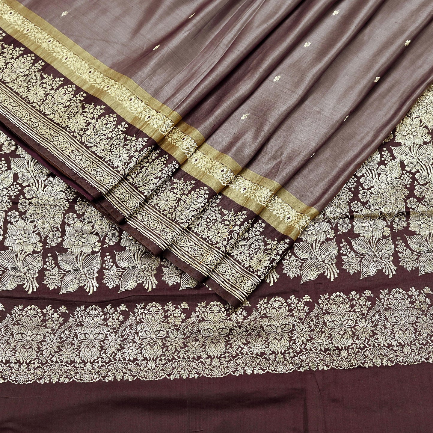 Indian Vintage Sari Brown Heavy Wedding Pure Satin Silk Woven Banarasi Brocade Saree Zari 5Yd Craft Fabric Ethnic Dress making Crafting