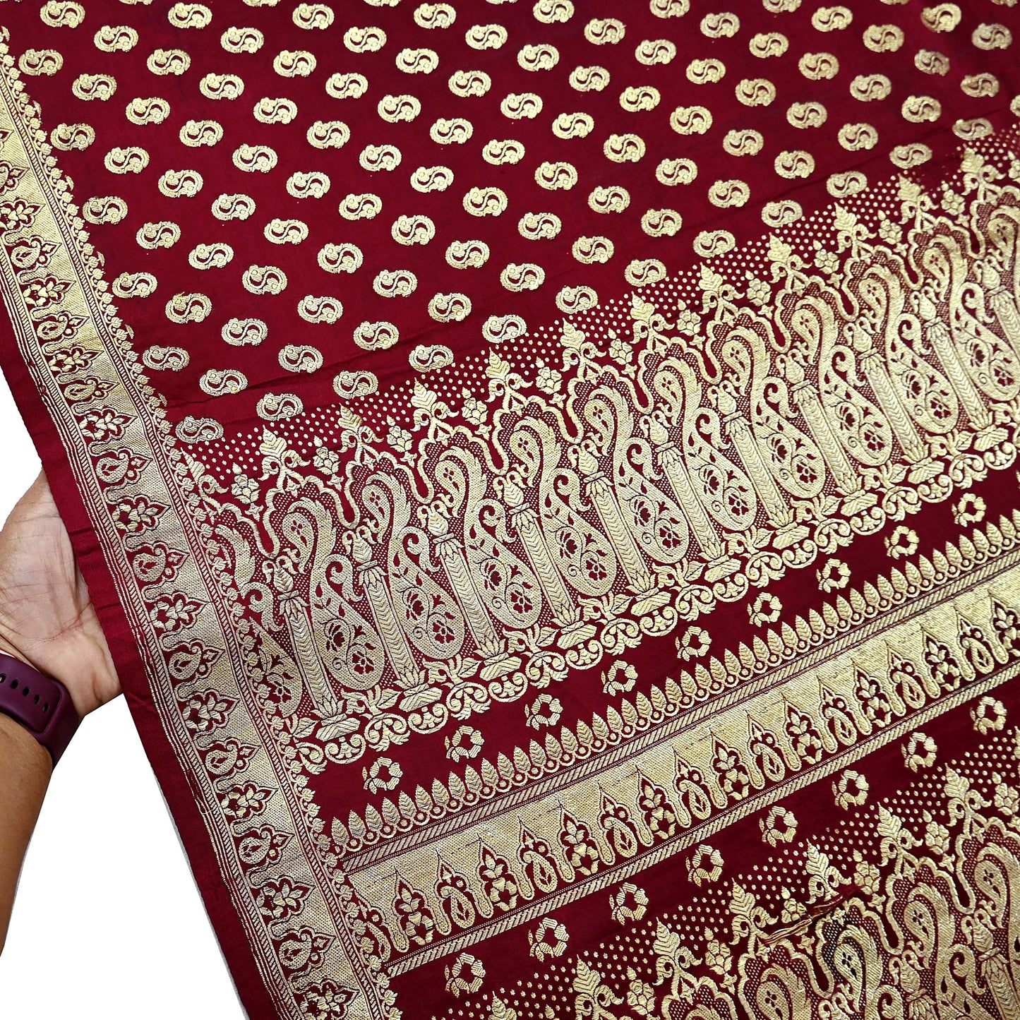 Indian Vintage Sari Maroon Heavy Wedding  Pure Satin Silk Woven Banarasi Brocade Sarees Zari 5Yd Dress making Crafting Quilting