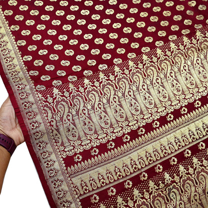 Indian Vintage Sari Maroon Heavy Wedding  Pure Satin Silk Woven Banarasi Brocade Sarees Zari 5Yd Dress making Crafting Quilting