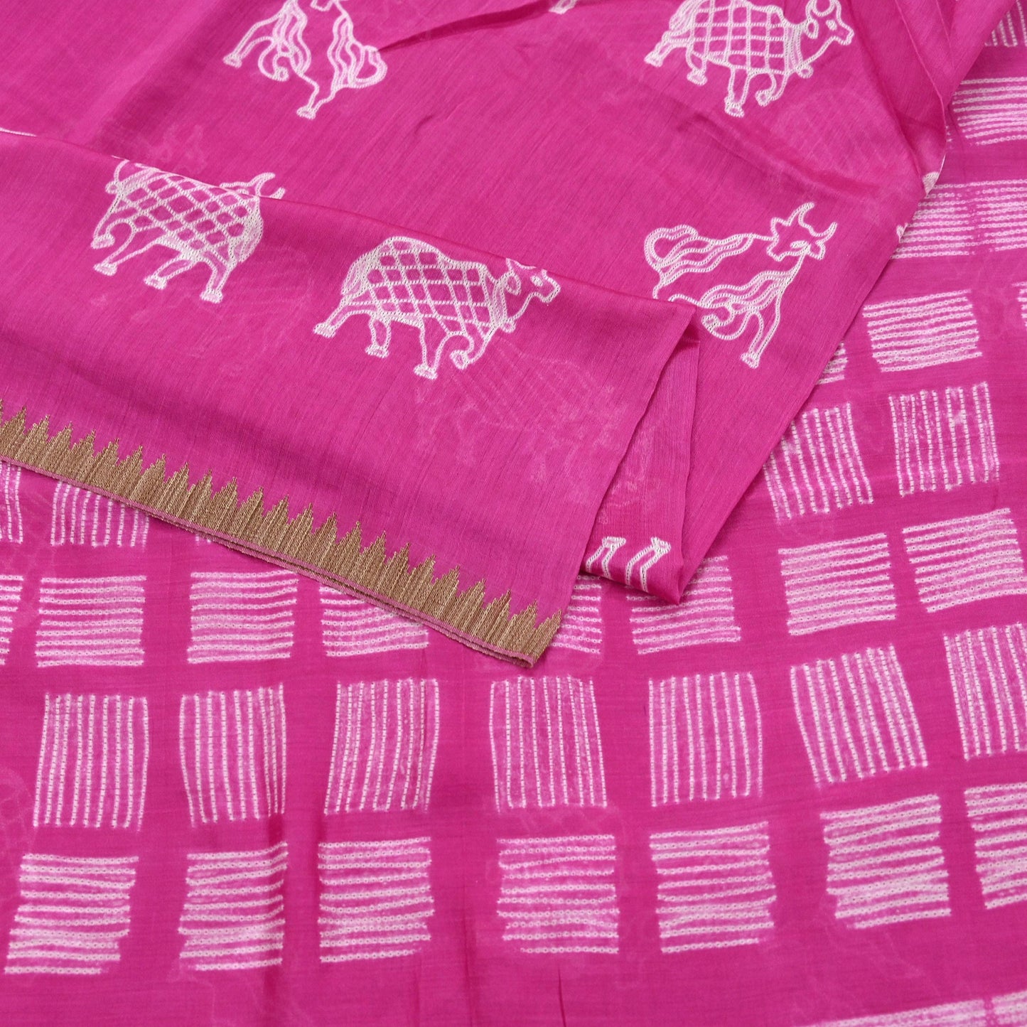 Indian Vintage Sari Magenta Pure chanderi Silk Block Printed Sarees Fabric 6Yard Soft Zari Border Floral Dress making bollywood silk sarees