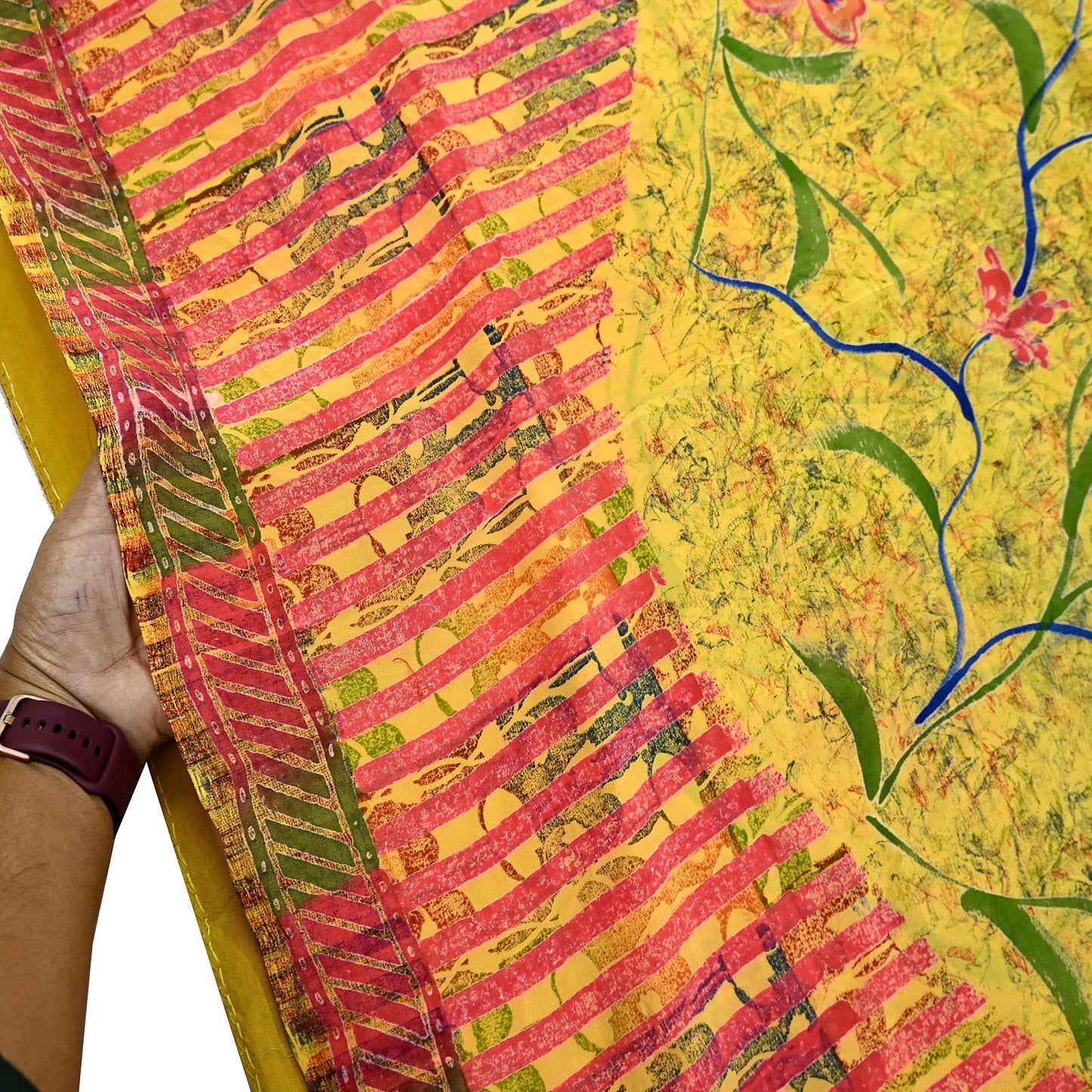 Indian Vintage Saree Yellow Pure Crepe Silk Printed Sari Fabric 5yd Sewing Floral Soft Craft Fabric Wrap Dress making Quilting Upcycle