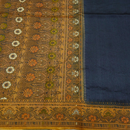 Indian Vintage Sari Gray & Beige 100% Pure Silk Hand Woven Sarees Craft Fabric 5Yd Ethnic Sewing Dress making Crafting Quilting Upcycle