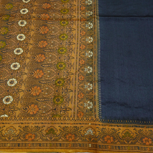 Indian Vintage Sari Gray & Beige 100% Pure Silk Hand Woven Sarees Craft Fabric 5Yd Ethnic Sewing Dress making Crafting Quilting Upcycle