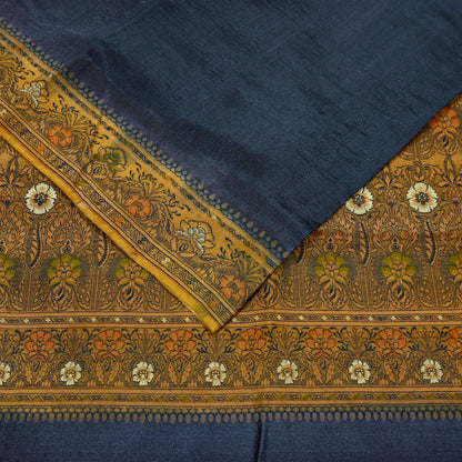 Indian Vintage Sari Gray & Beige 100% Pure Silk Hand Woven Sarees Craft Fabric 5Yd Ethnic Sewing Dress making Crafting Quilting Upcycle