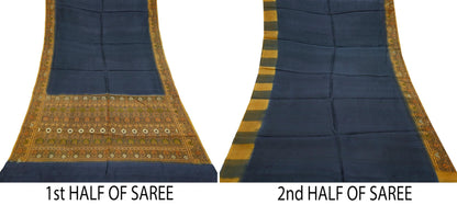 Indian Vintage Sari Gray & Beige 100% Pure Silk Hand Woven Sarees Craft Fabric 5Yd Ethnic Sewing Dress making Crafting Quilting Upcycle