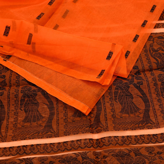 Indian Vintage Sari Orange Hand Woven Saree Organza Craft Fabric 6Yd Ethnic Sewing Geometric Zari Crafting Quilting Upcycle Dress making