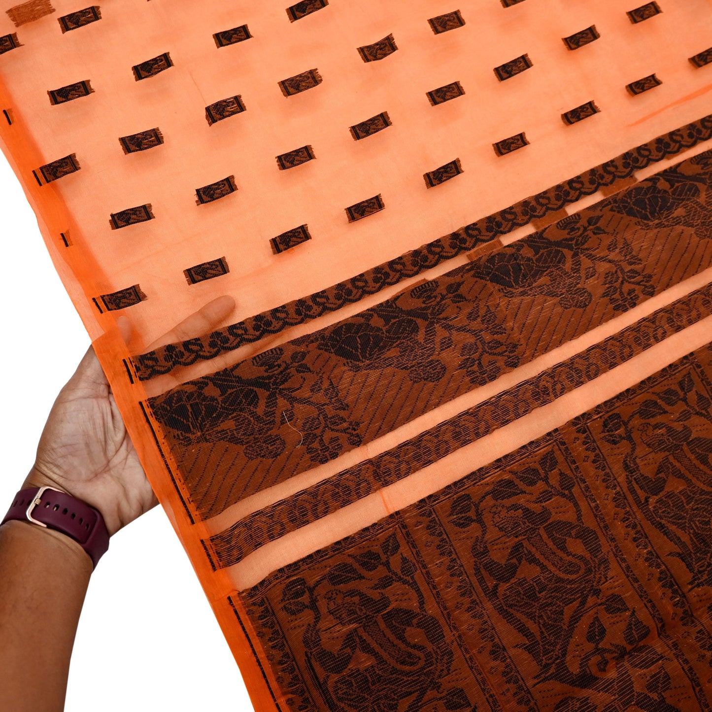 Indian Vintage Sari Orange Hand Woven Saree Organza Craft Fabric 6Yd Ethnic Sewing Geometric Zari Crafting Quilting Upcycle Dress making