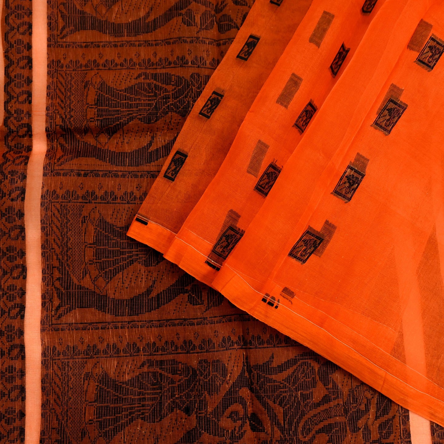 Indian Vintage Sari Orange Hand Woven Saree Organza Craft Fabric 6Yd Ethnic Sewing Geometric Zari Crafting Quilting Upcycle Dress making