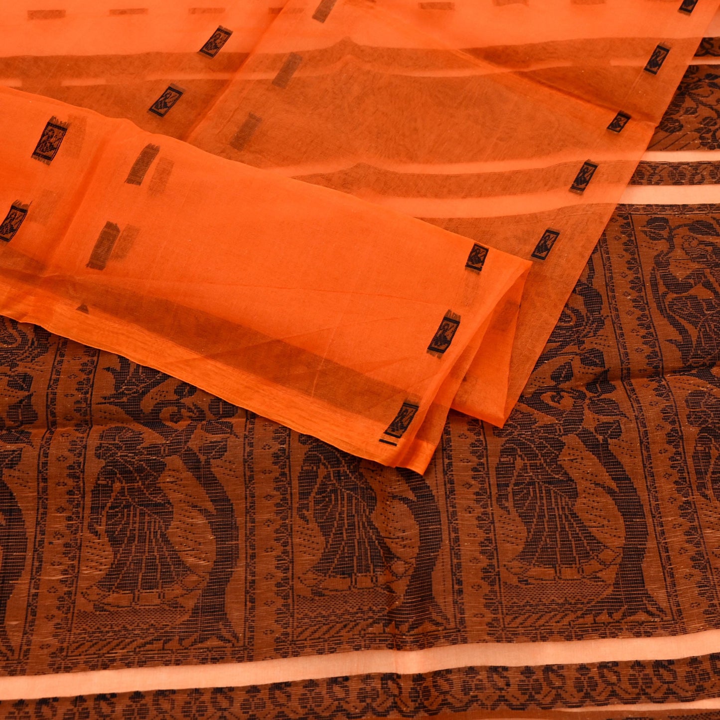 Indian Vintage Sari Orange Hand Woven Saree Organza Craft Fabric 6Yd Ethnic Sewing Geometric Zari Crafting Quilting Upcycle Dress making