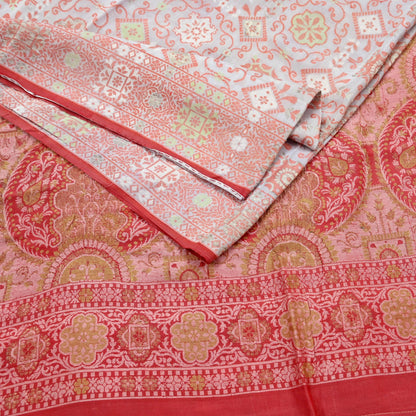 Indian Vintage Sari Peach & Cream 100% Pure Silk Hand Woven Sarees Craft Fabric 5Yd Ethnic Sewing Dress making Crafting Quilting Upcycle