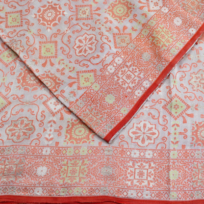 Indian Vintage Sari Peach & Cream 100% Pure Silk Hand Woven Sarees Craft Fabric 5Yd Ethnic Sewing Dress making Crafting Quilting Upcycle