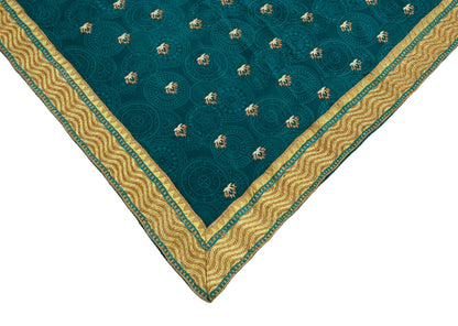 Indian Vintage Sari Green Pure Crepe Silk Hand Embroidered Saree 5yard Sewing Floral Craft Fabric Sequins Zari