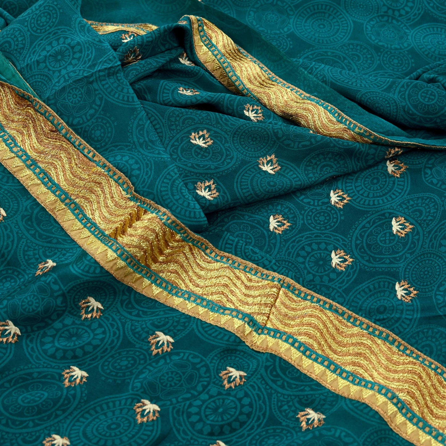 Indian Vintage Sari Green Pure Crepe Silk Hand Embroidered Saree 5yard Sewing Floral Craft Fabric Sequins Zari