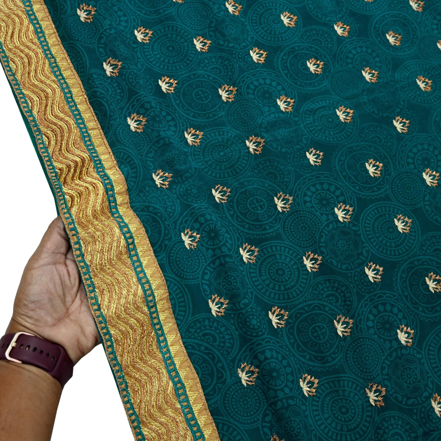 Indian Vintage Sari Green Pure Crepe Silk Hand Embroidered Saree 5yard Sewing Floral Craft Fabric Sequins Zari