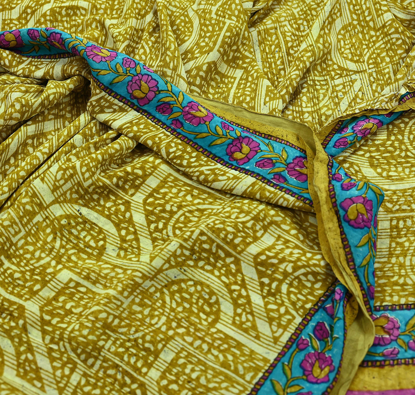 Indian Vintage Sari Green & Purple Pure Georgette Silk Printed Sarees 5Yd Craft Fabric Sewing Quilting Dress making Crafting Dress Designing
