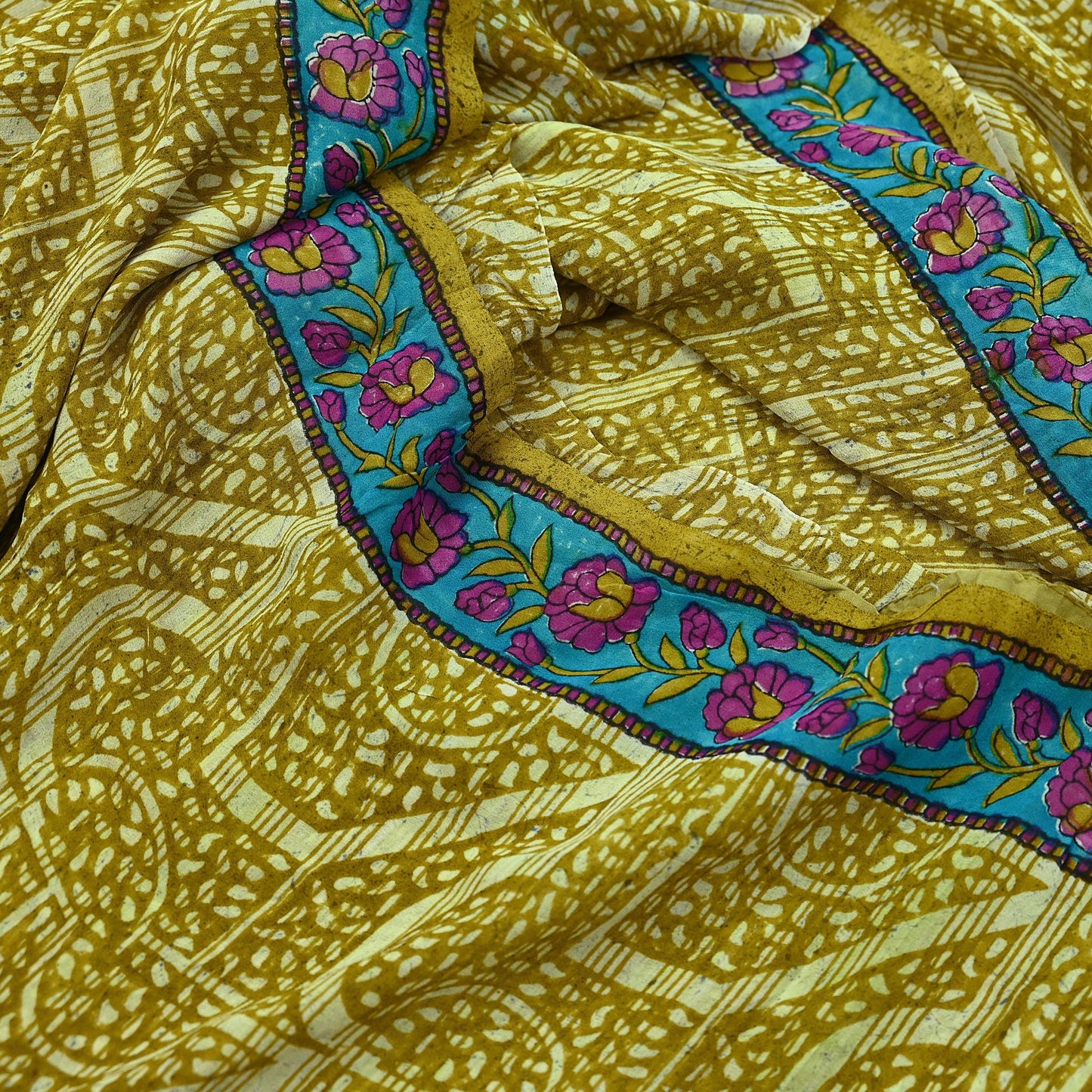 Indian Vintage Sari Green & Purple Pure Georgette Silk Printed Sarees 5Yd Craft Fabric Sewing Quilting Dress making Crafting Dress Designing