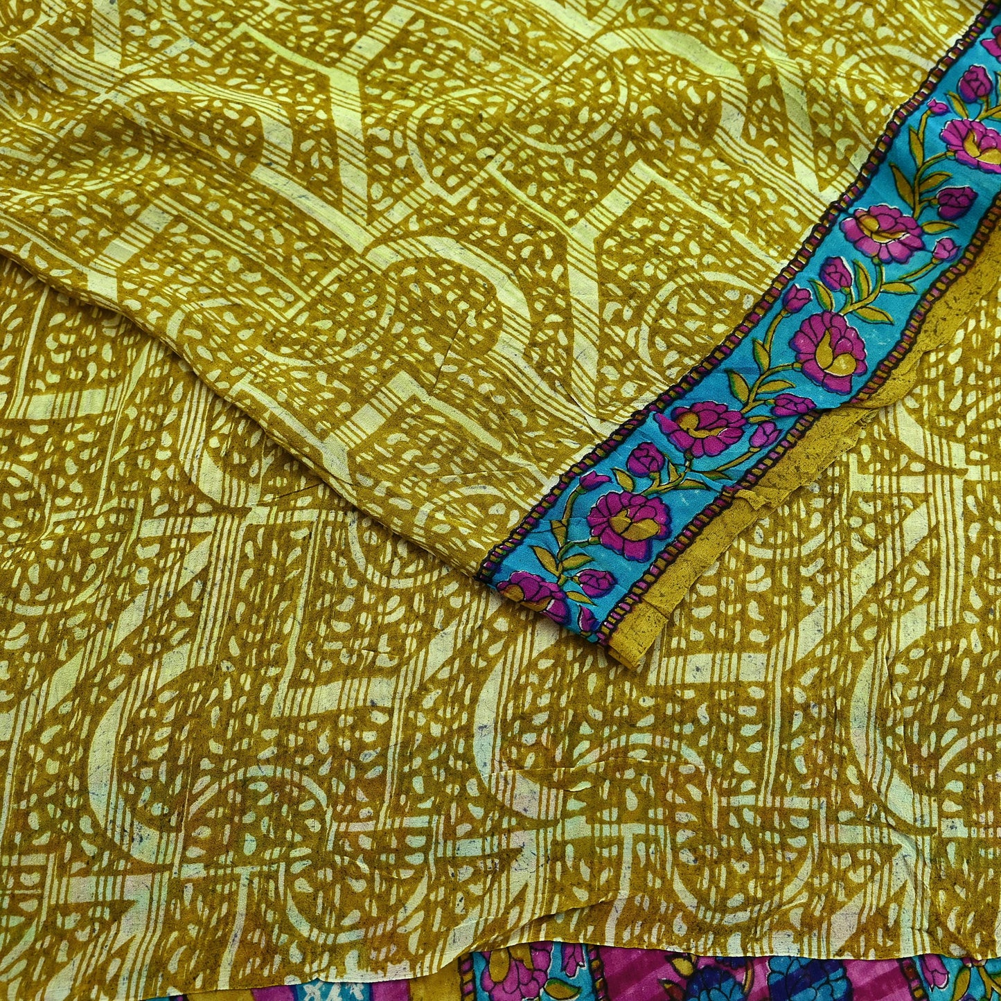 Indian Vintage Sari Green & Purple Pure Georgette Silk Printed Sarees 5Yd Craft Fabric Sewing Quilting Dress making Crafting Dress Designing